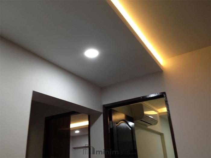 plafon gypsum minimalis dengan lampu downlight