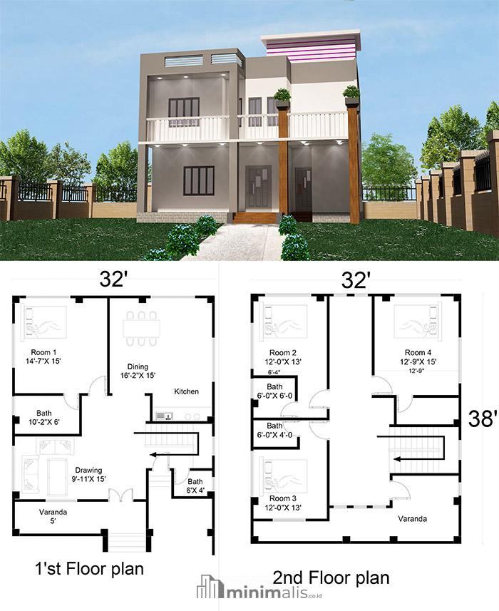 sketsa rumah minimalis 2 lantai