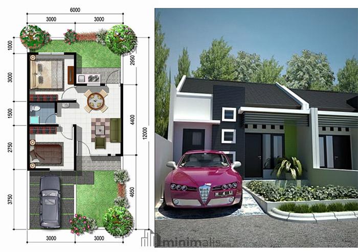 denah rumah sederhana 1 lantai type 36